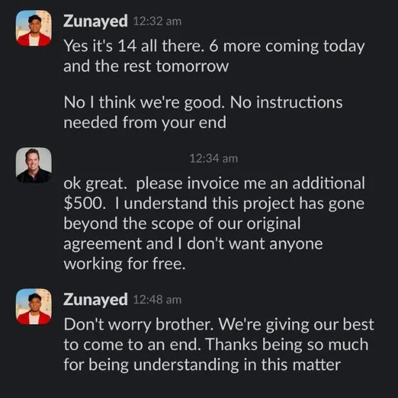 Client message from Dustin
